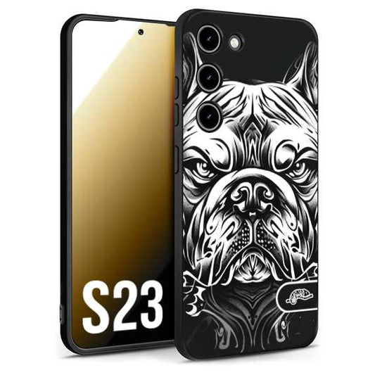 CUSTOMIZZA - Custodia cover nera morbida in tpu compatibile per Samsung S23 bulldog bianco a rilievo disegnato tattoo tatuaggio