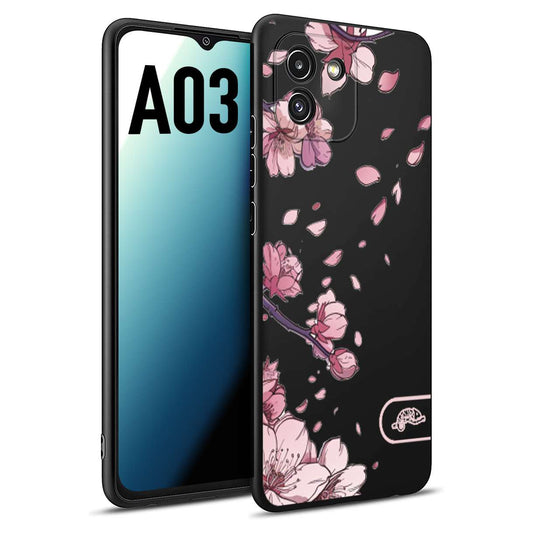 CUSTOMIZZA - Custodia cover nera morbida in tpu compatibile per Samsung A03 giapponese fiori di ciliegio in fiore a rilievo disegnata tattoo