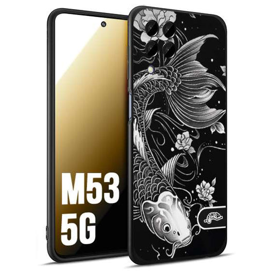 CUSTOMIZZA - Custodia cover nera morbida in tpu compatibile per Samsung M53 5G carpa koi black and white bianco a rilievo disegnato tattoo tatuaggio
