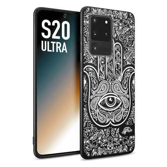 CUSTOMIZZA - Custodia cover nera morbida in tpu compatibile per Samsung S20 ULTRA mano di fatima effetto rilievo mandala donna