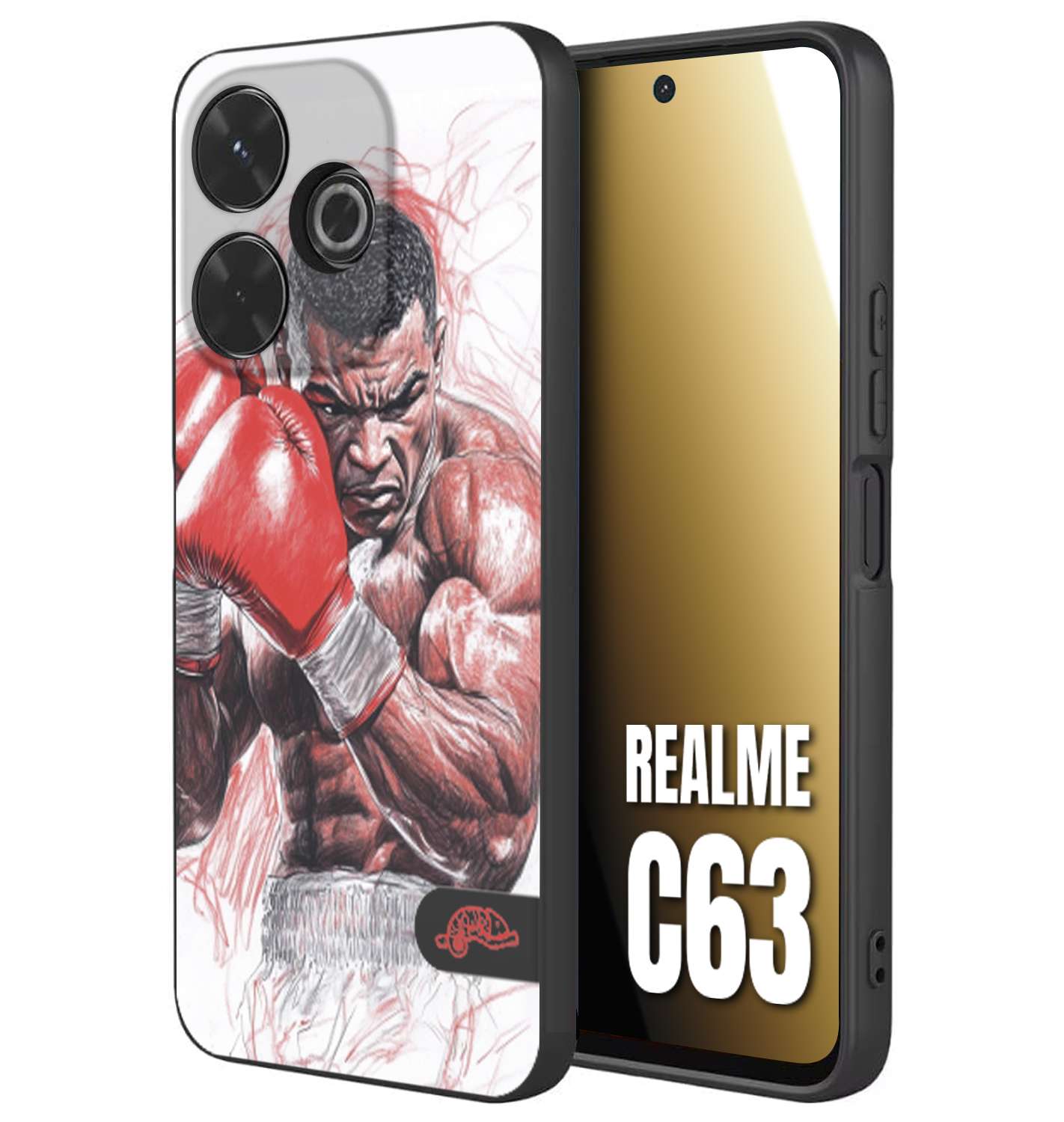 CUSTOMIZZA - Custodia cover nera morbida in tpu compatibile per Realme C63 pugilato pugili disegno tattoo guantoni boxer pesi massimi iron mike