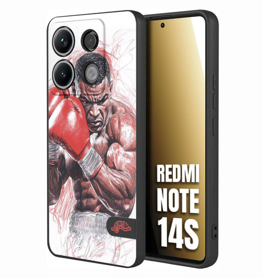 CUSTOMIZZA - Custodia cover nera morbida in tpu compatibile per Xiaomi Redmi Note 14S pugilato pugili disegno tattoo guantoni boxer pesi massimi iron mike