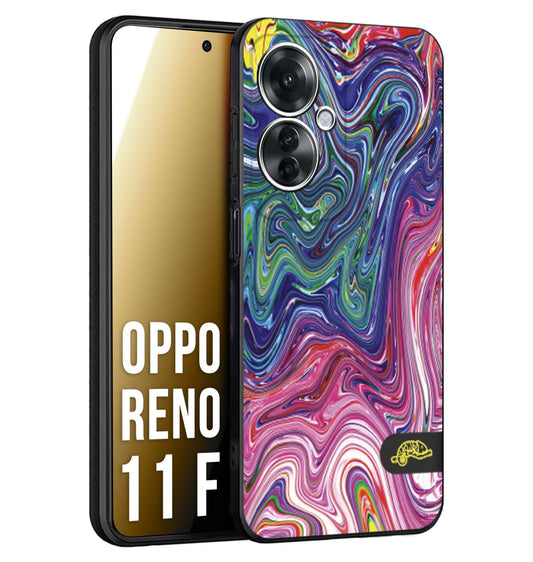 CUSTOMIZZA - Custodia cover nera morbida in tpu compatibile per Oppo Reno 11 F 5G colorata fantasia vortice marmo arcobaleno rosa blu fucsia