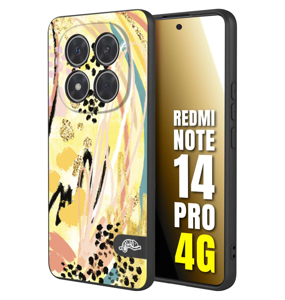 CUSTOMIZZA - Custodia cover nera morbida in tpu compatibile per Xiaomi Redmi Note 14 PRO 4G astratti donna flower fantasia estate gialla rosa leopardata