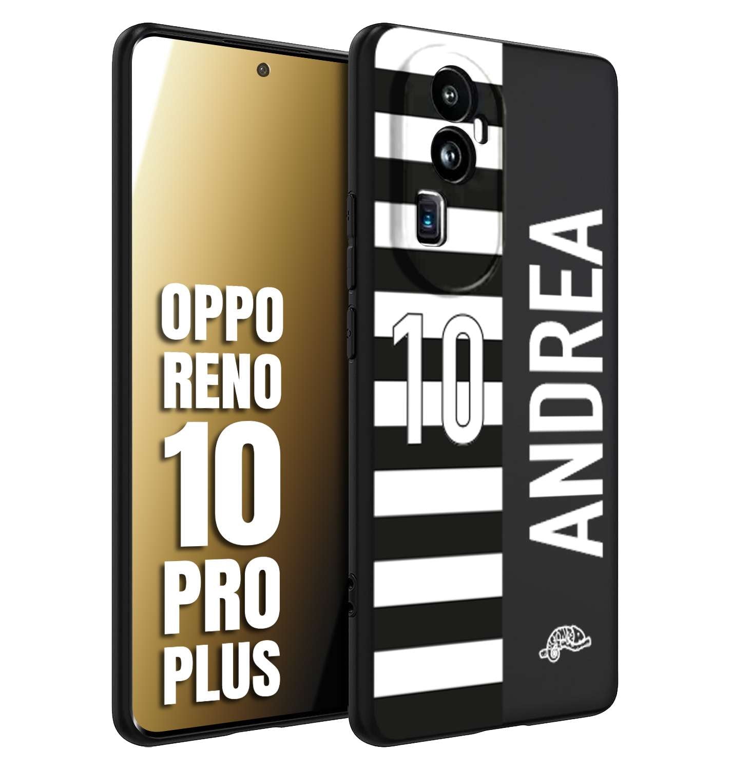 CUSTOMIZZA - Custodia cover nera morbida in tpu compatibile per Oppo Reno 10 PRO PLUS personalizzata calcio football nome e numero calciatori bianconera