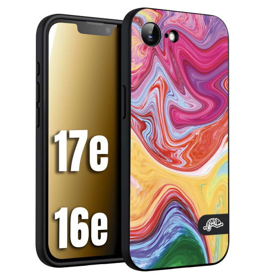 CUSTOMIZZA - Custodia cover nera morbida in tpu compatibile per iPhone 16E - 17E colorata fantasia vortice marmo onde verde fucsia gialla