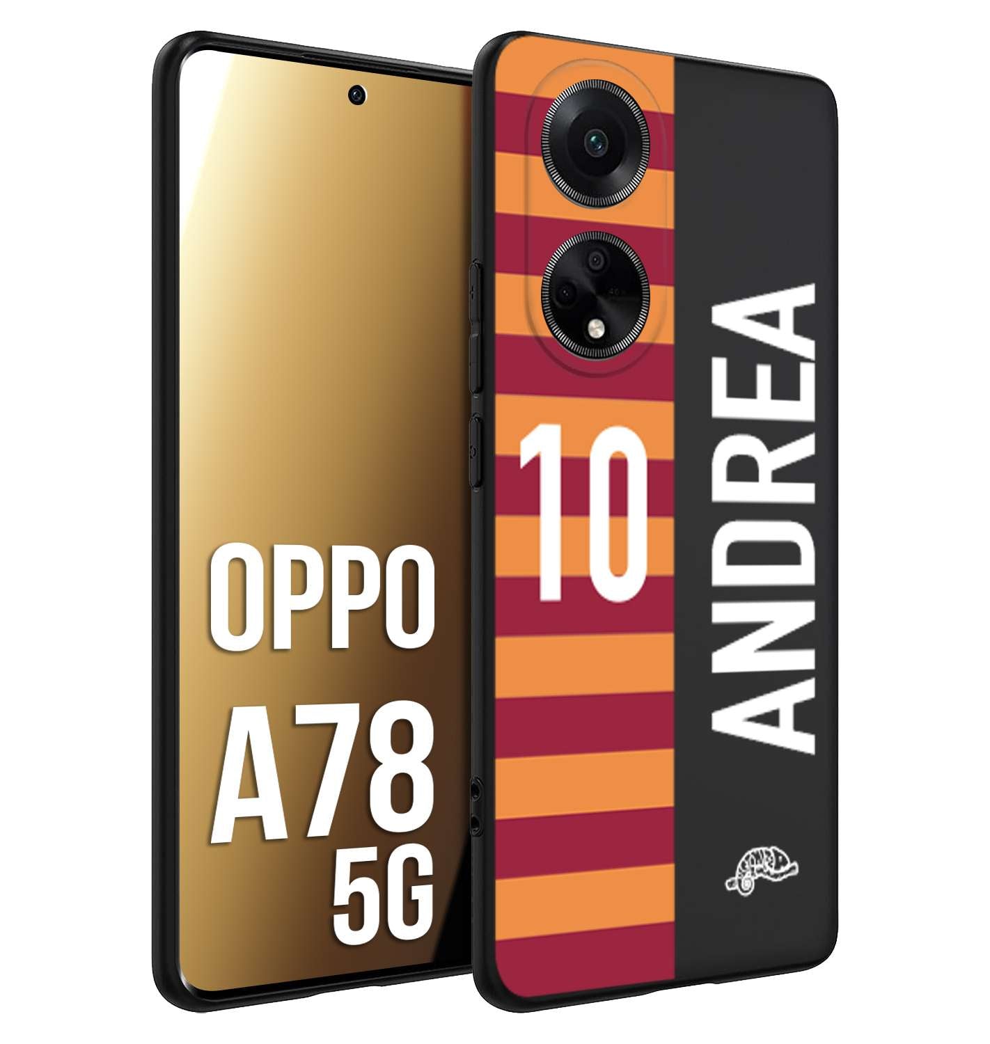 CUSTOMIZZA - Custodia cover nera morbida in tpu compatibile per Oppo A78 5G personalizzata calcio football nome e numero calciatori giallo rossi