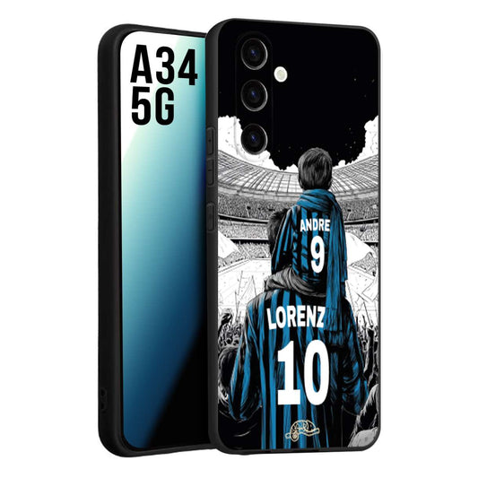 CUSTOMIZZA - Custodia cover nera morbida in tpu compatibile per Samsung A34 5G personalizzata calcio football padre e figlio calciatori nerazzurra