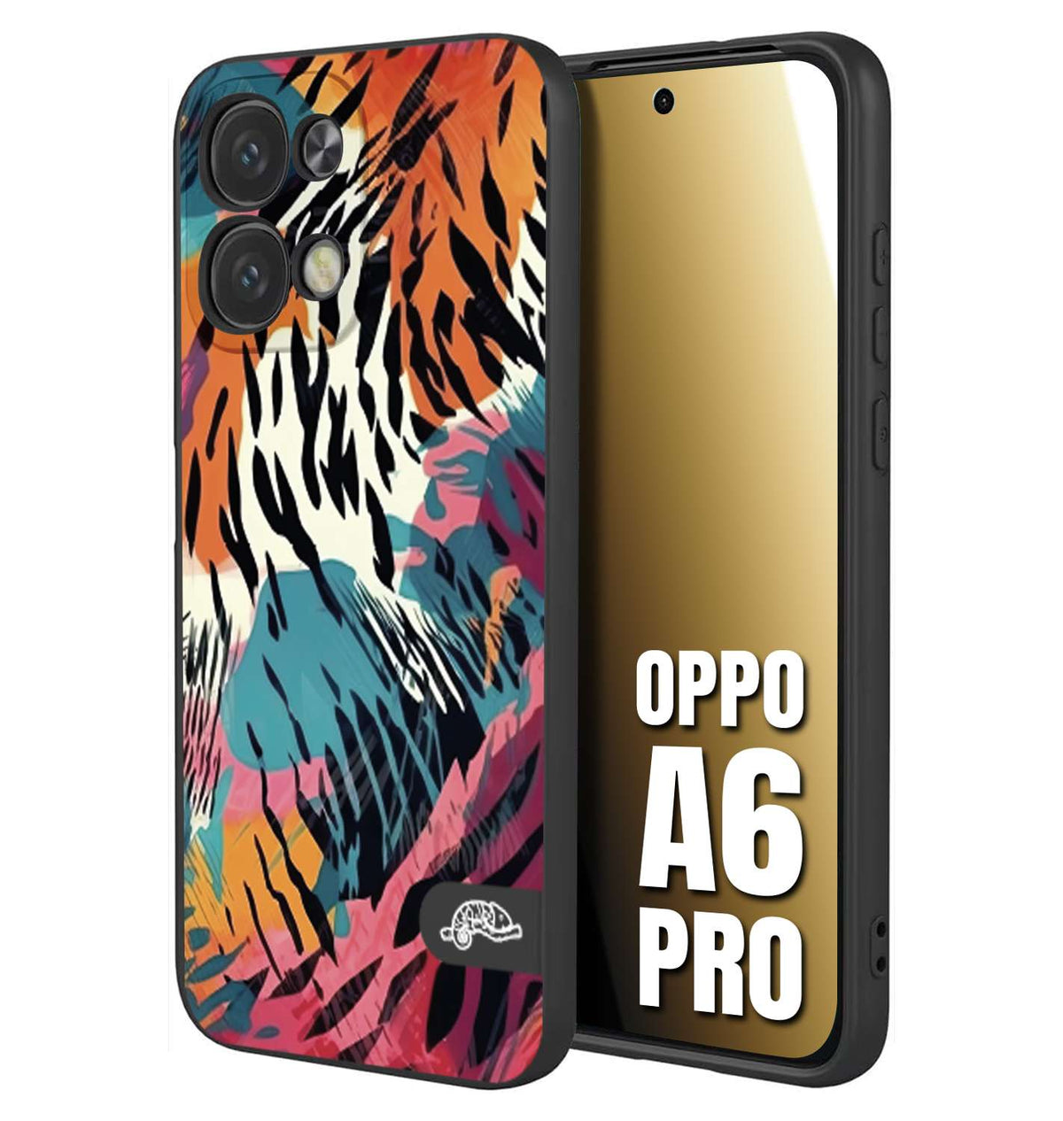 CUSTOMIZZA - Custodia cover nera morbida in tpu compatibile per Oppo A6 PRO leopardato maculato tigrato tiger colorata summer color