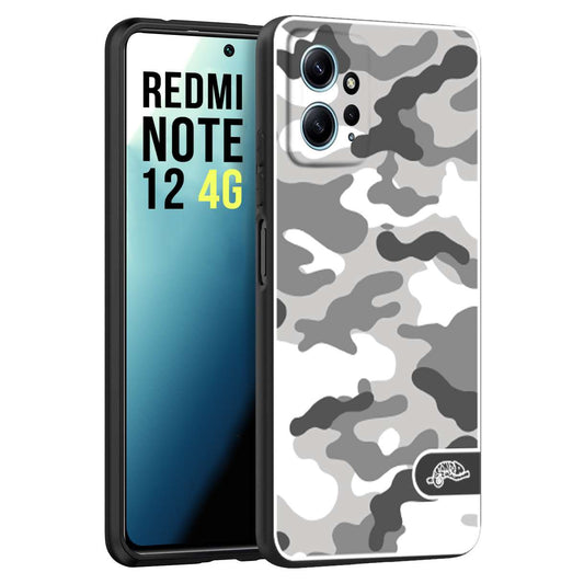 CUSTOMIZZA - Custodia cover nera morbida in tpu compatibile per Xiaomi Redmi Note 12 4G camouflage mimetico militare bianco white