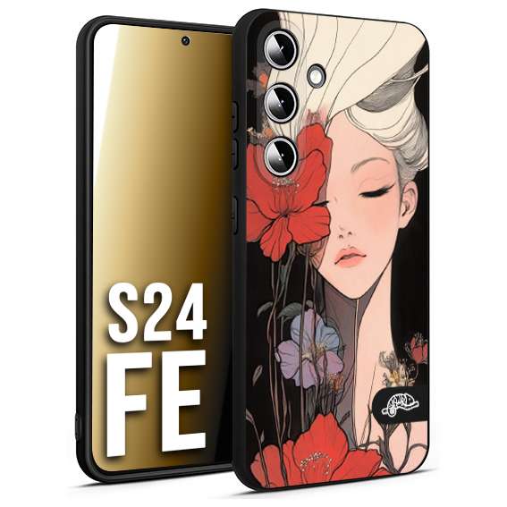 CUSTOMIZZA - Custodia cover nera morbida in tpu compatibile per Samsung S24 FE woman flower Fantasia Floreale Design Donna e Fiori, Retro Artistico