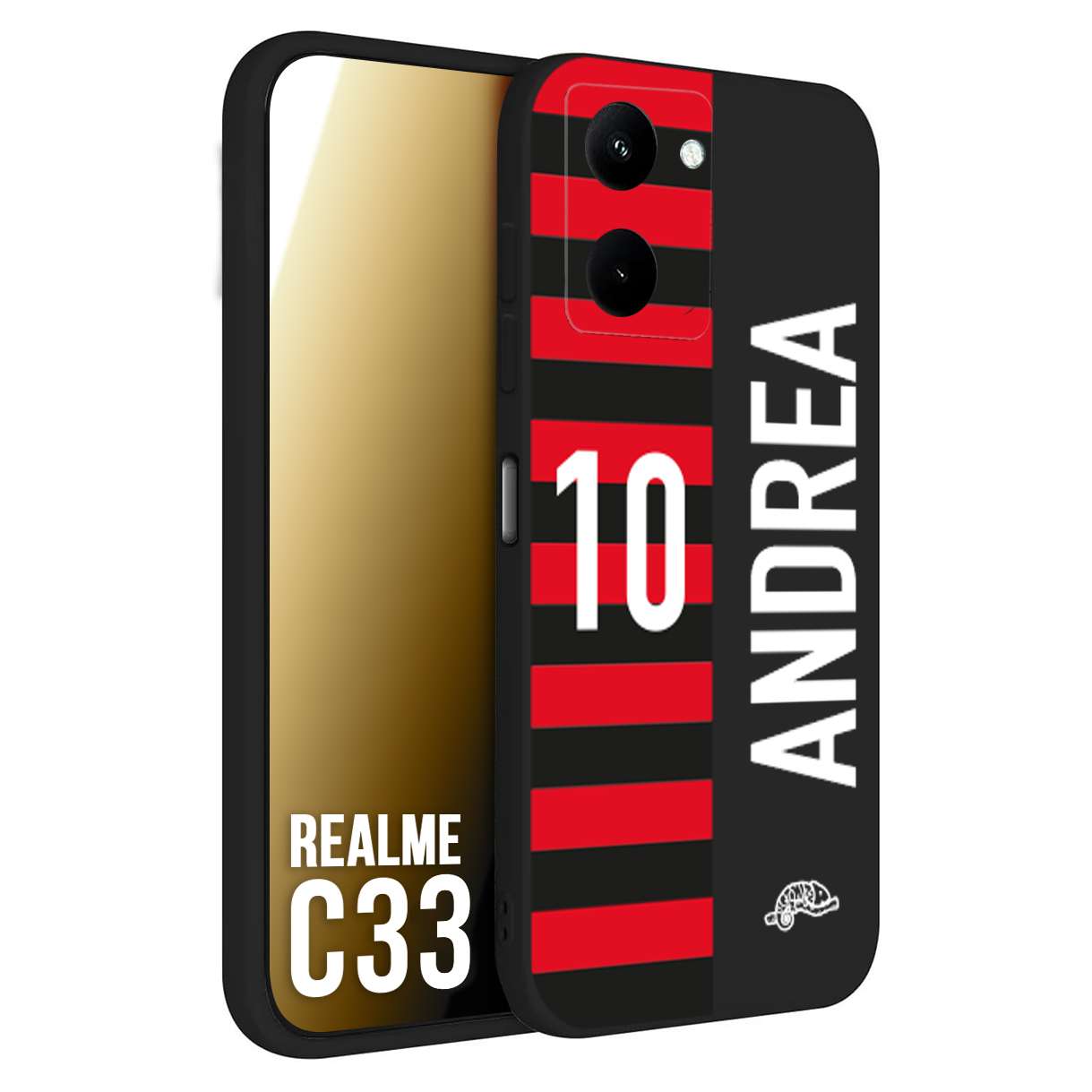 CUSTOMIZZA - Custodia cover nera morbida in tpu compatibile per Oppo Realme C33 personalizzata calcio football nome e numero calciatori rossonera