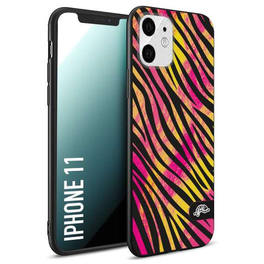 CUSTOMIZZA - Custodia cover nera morbida in tpu compatibile per iPhone 11 zebrata maculata a rilievo soft touch donna fucsia gialla