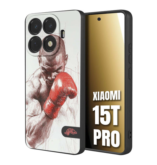 CUSTOMIZZA - Custodia cover nera morbida in tpu compatibile per Xiaomi 15T PRO pugilato pugili disegno tattoo guantoni box sport primo piano