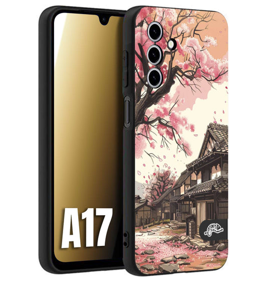 CUSTOMIZZA - Custodia cover nera morbida in tpu compatibile per Samsung A17 casa giapponese rosa ciliegio in fiore disegnata tattoo