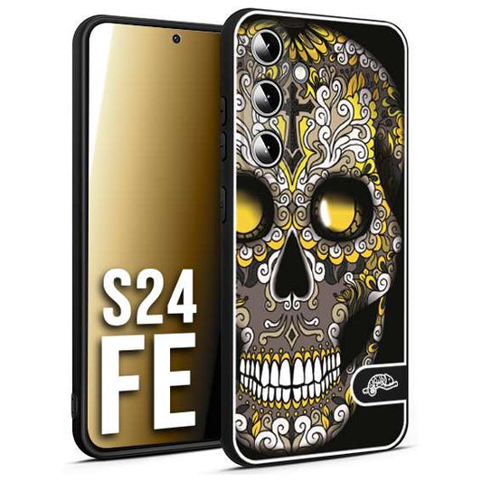 CUSTOMIZZA - Custodia cover nera morbida in tpu compatibile per Samsung S24 FE effetto marmo marble verde green venature dorato pietra
