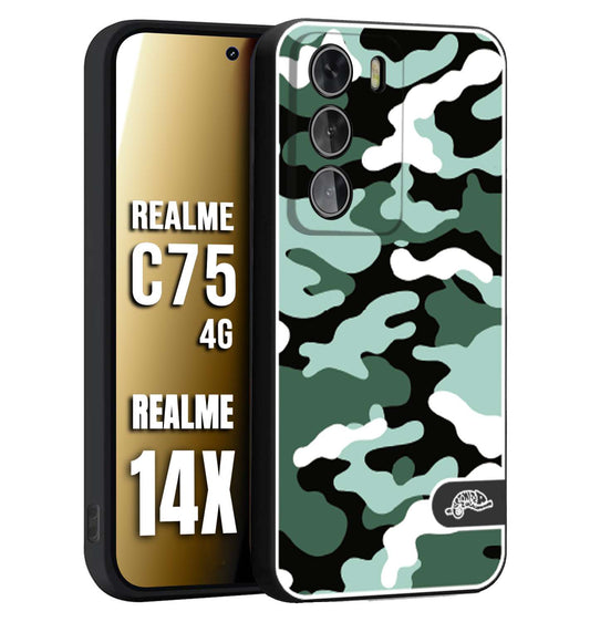 CUSTOMIZZA - Custodia cover nera morbida in tpu compatibile per Realme 14X - C75 4G camouflage mimetico militare verde green