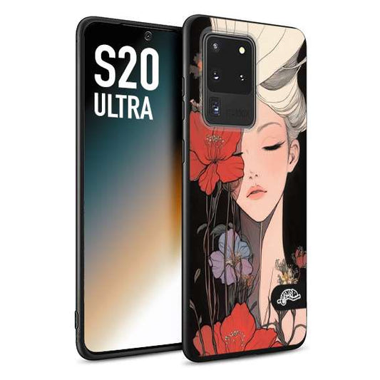 CUSTOMIZZA - Custodia cover nera morbida in tpu compatibile per Samsung S20 ULTRA woman flower Fantasia Floreale Design Donna e Fiori, Retro Artistico