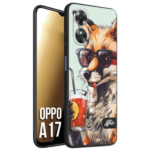 CUSTOMIZZA - Custodia cover nera morbida in tpu compatibile per Oppo A17 estate disegnata cocktails animali simpatici fox volpe negroni