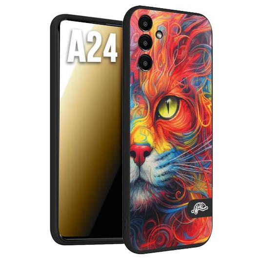 CUSTOMIZZA - Custodia cover nera morbida in tpu compatibile per Samsung A24 animali color cat gatto viso colori vibranti disegnato schizzo