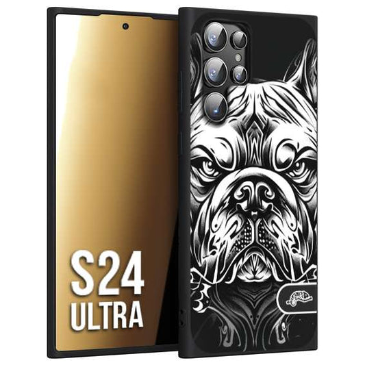 CUSTOMIZZA - Custodia cover nera morbida in tpu compatibile per Samsung S24 ULTRA bulldog bianco a rilievo disegnato tattoo tatuaggio