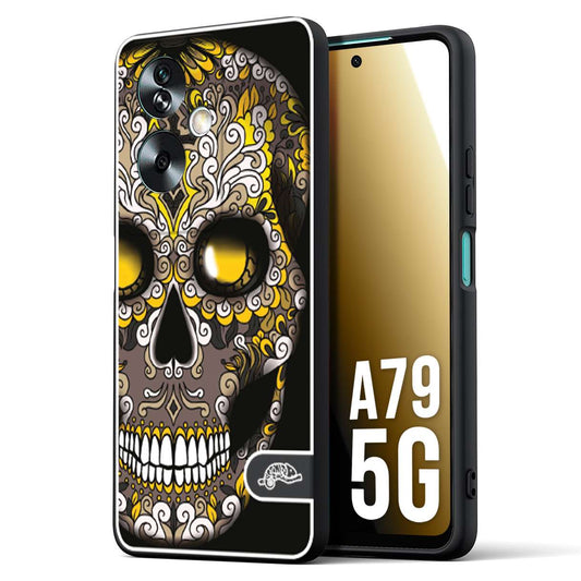 CUSTOMIZZA - Custodia cover nera morbida in tpu compatibile per Oppo A79 5G teschio messicano Mexican skull nero giallo