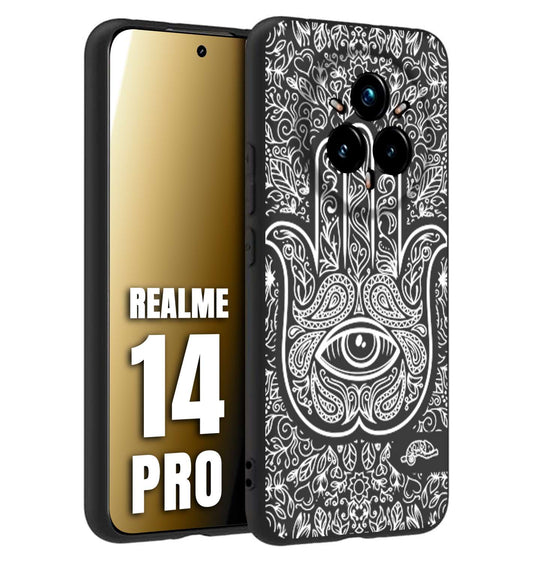 CUSTOMIZZA - Custodia cover nera morbida in tpu compatibile per Realme 14 PRO mano di fatima effetto rilievo mandala donna