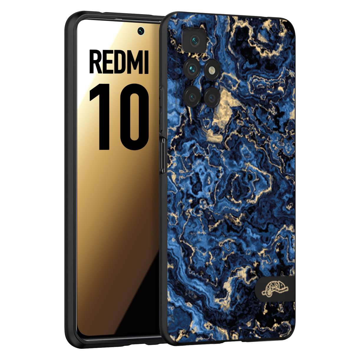 CUSTOMIZZA - Custodia cover nera morbida in tpu compatibile per Xiaomi Redmi 10 effetto marmo marble blu venature dorato psichedelico