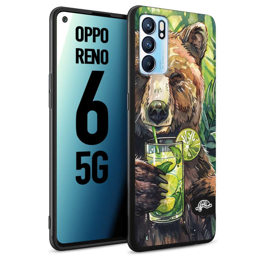 CUSTOMIZZA - Custodia cover nera morbida in tpu compatibile per Oppo Reno 6 5G estate disegnata cocktails animali simpatici orso bear negroni