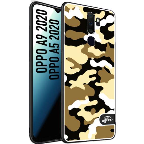 CUSTOMIZZA - Custodia cover nera morbida in tpu compatibile per Oppo A9 2020 - A5 2020 camouflage mimetico militare giallo desert brown