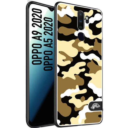 CUSTOMIZZA - Custodia cover nera morbida in tpu compatibile per Oppo A9 2020 - A5 2020 camouflage mimetico militare giallo desert brown