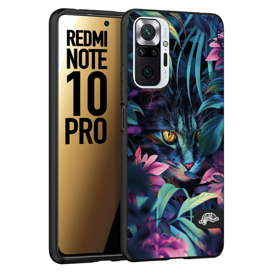 CUSTOMIZZA - Custodia cover nera morbida in tpu compatibile per Xiaomi Redmi Note 10 PRO animali color giungla tropicale occhio di gatto colori vibranti disegnato