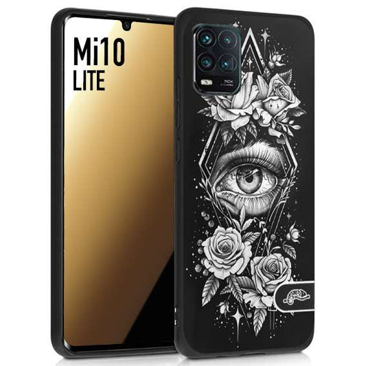 CUSTOMIZZA - Custodia cover nera morbida in tpu compatibile per Xiaomi Mi 10 LITE occhio fiori rombo geometrico black and white bianco a rilievo disegnato tattoo tatuaggio