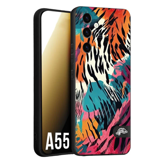 CUSTOMIZZA - Custodia cover nera morbida in tpu compatibile per Samsung A55 5G leopardato maculato tigrato tiger colorata summer color