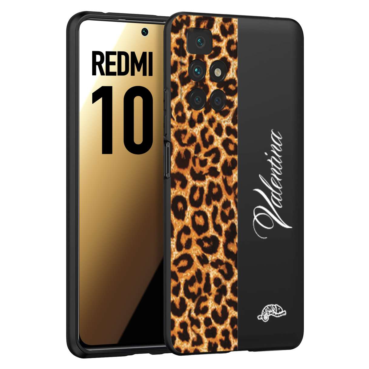 CUSTOMIZZA - Custodia cover nera morbida in tpu compatibile per Xiaomi Redmi 10 custom nome scritta leopardato maculato donna marrone leopard