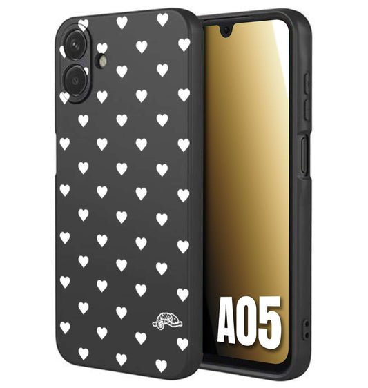 CUSTOMIZZA - Custodia cover nera morbida in tpu compatibile per Samsung A05 cuori pois bianchi donna pin up vintage