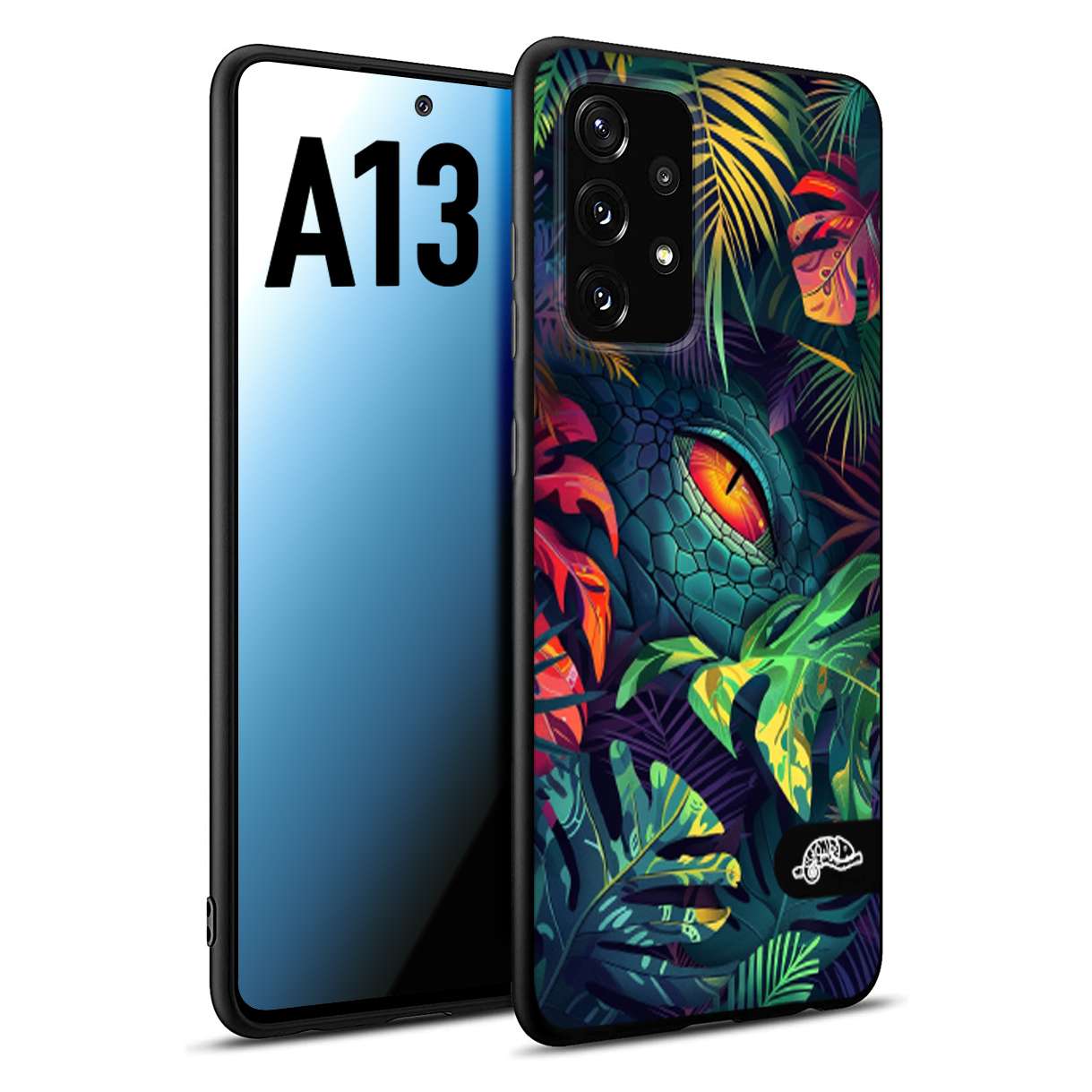 CUSTOMIZZA - Custodia cover nera morbida in tpu compatibile per Samsung A13 animali color giungla tropicale occhio di coccodrillo alligatore disegnato