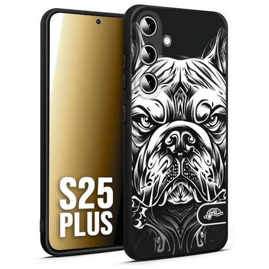 CUSTOMIZZA - Custodia cover nera morbida in tpu compatibile per Samsung S25 PLUS bulldog bianco a rilievo disegnato tattoo tatuaggio