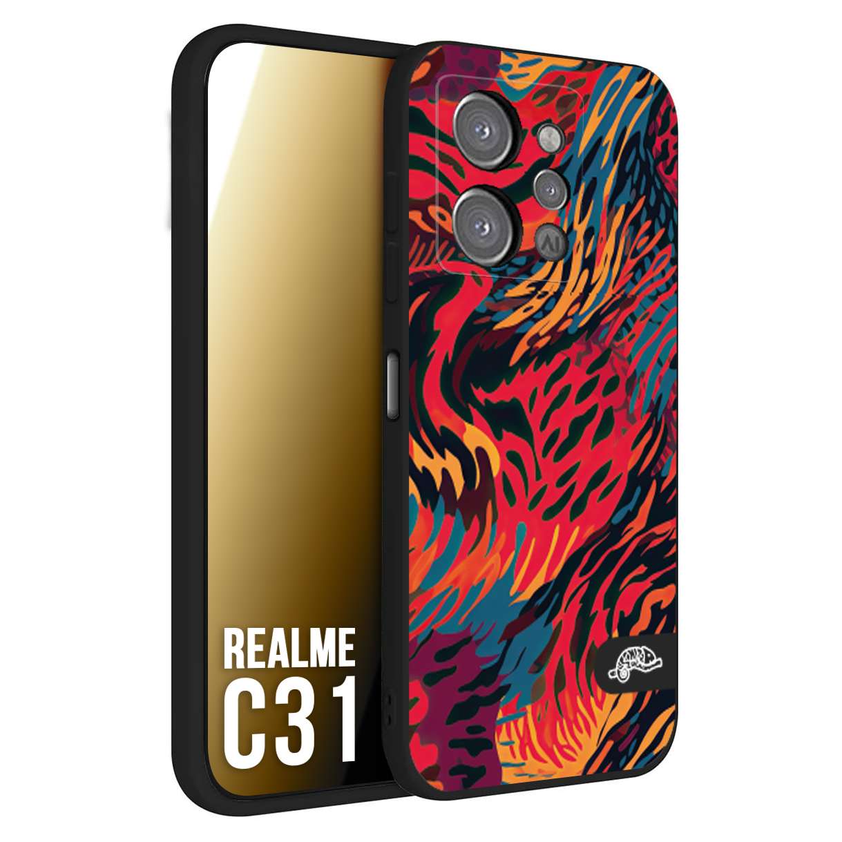 CUSTOMIZZA - Custodia cover nera morbida in tpu compatibile per Oppo Realme C31 leopardato maculato tigrato colorata fiamme rossa blu arancione