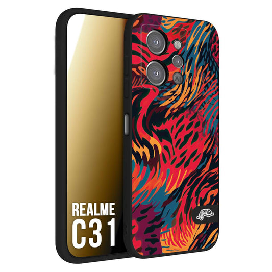 CUSTOMIZZA - Custodia cover nera morbida in tpu compatibile per Oppo Realme C31 leopardato maculato tigrato colorata fiamme rossa blu arancione