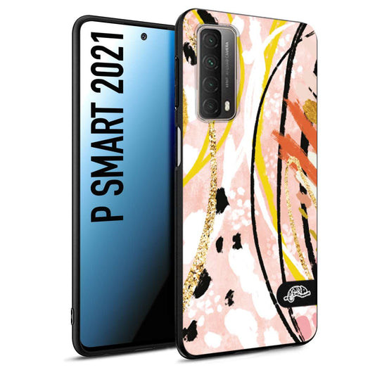 CUSTOMIZZA - Custodia cover nera morbida in tpu compatibile per Huawei P Smart 2021 fiori astratti donna zebrato leopardato fantasia dorata gialla rosa colorata