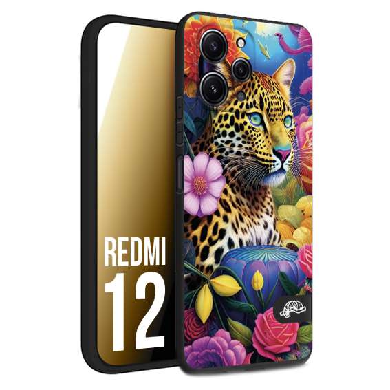 CUSTOMIZZA - Custodia cover nera morbida in tpu compatibile per Xiaomi Redmi 12 astratti donna flower fantasia leopardo ghepardo animali colorati