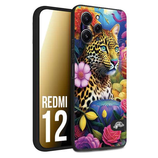 CUSTOMIZZA - Custodia cover nera morbida in tpu compatibile per Xiaomi Redmi 12 astratti donna flower fantasia leopardo ghepardo animali colorati