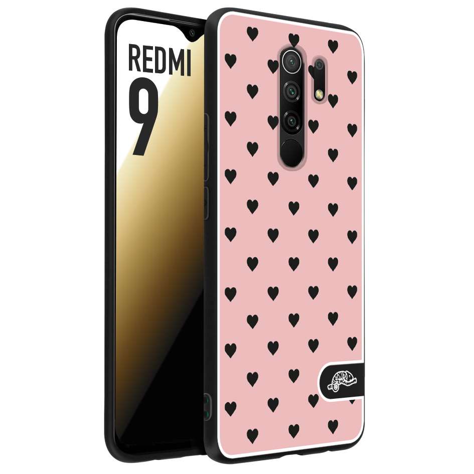 CUSTOMIZZA - Custodia cover nera morbida in tpu compatibile per Xiaomi Redmi 9 cuori pois rosa donna pin up vintage