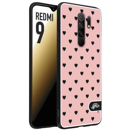 CUSTOMIZZA - Custodia cover nera morbida in tpu compatibile per Xiaomi Redmi 9 cuori pois rosa donna pin up vintage
