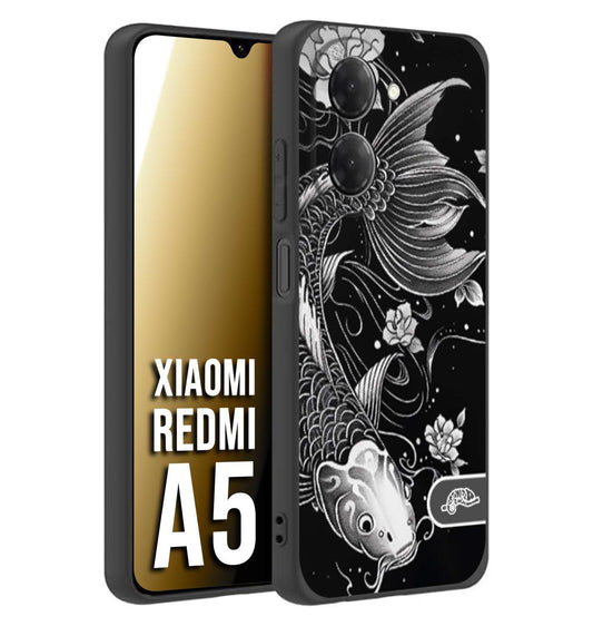 CUSTOMIZZA - Custodia cover nera morbida in tpu compatibile per Xiaomi Redmi A5 carpa koi black and white bianco a rilievo disegnato tattoo tatuaggio