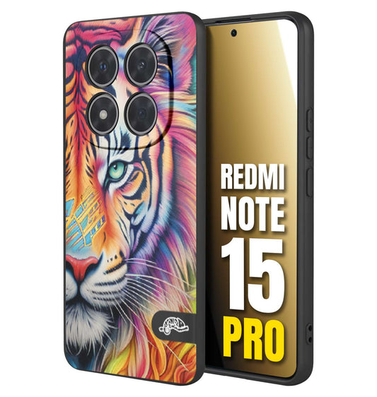 CUSTOMIZZA - Custodia cover nera morbida in tpu compatibile per Xiaomi Redmi Note 15 PRO animali color tigre tiger viso colori vibranti disegnato schizzo