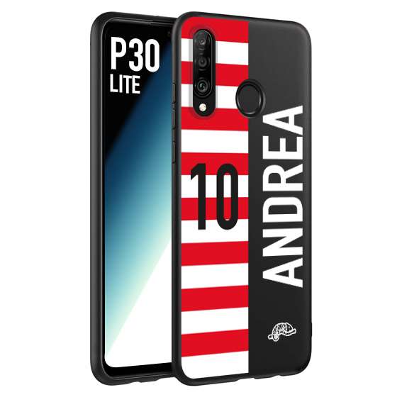 CUSTOMIZZA - Custodia cover nera morbida in tpu compatibile per Huawei P30 LITE personalizzata calcio football nome e numero calciatori bianco rossa