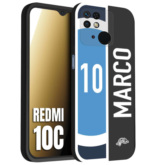 CUSTOMIZZA - Custodia cover nera morbida in tpu compatibile per Xiaomi Redmi 10C personalizzata calcio football nome e numero calciatori biancoazzurri bianco celesti