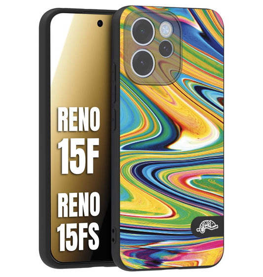 CUSTOMIZZA - Custodia cover nera morbida in tpu compatibile per Oppo Reno 15 F - Reno 15 FS colorata fantasia vortice marmo arcobaleno gialla verde blu